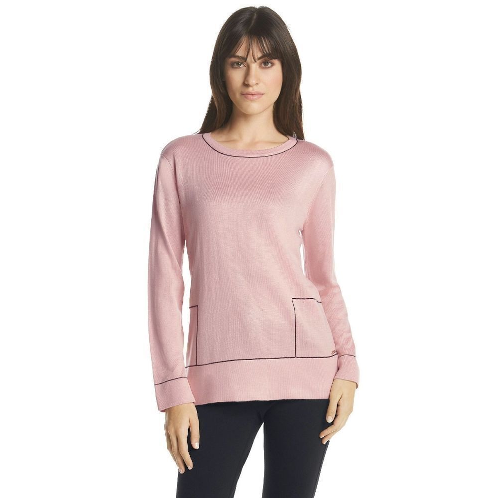 New! CALVIN KLEIN Women's Contrast Stitch Pullover Sweater Blush Size Large